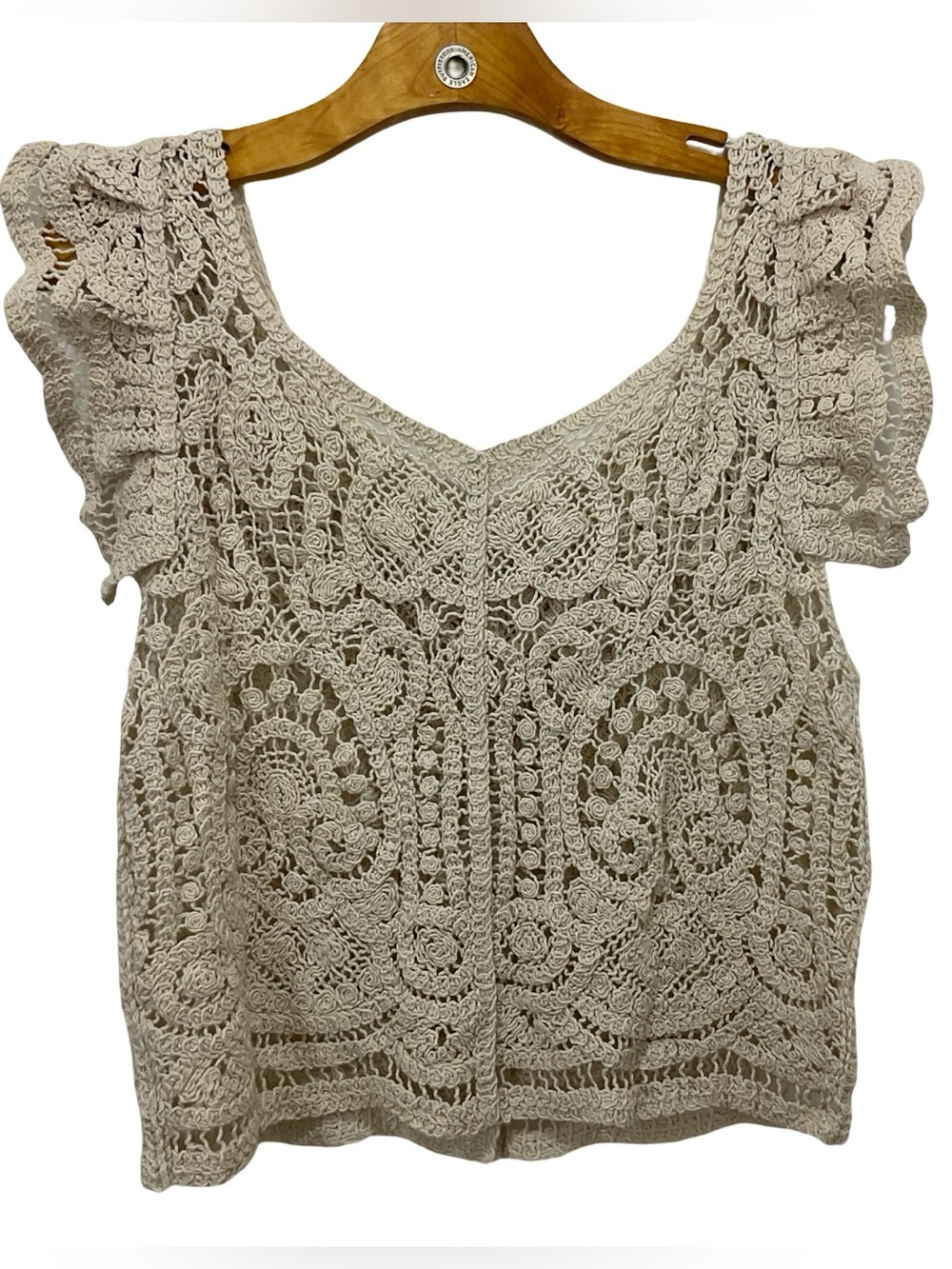 Bohemian Crochet Cream Button-Front Sleeveless Top Size Large - Picture 6 of 7